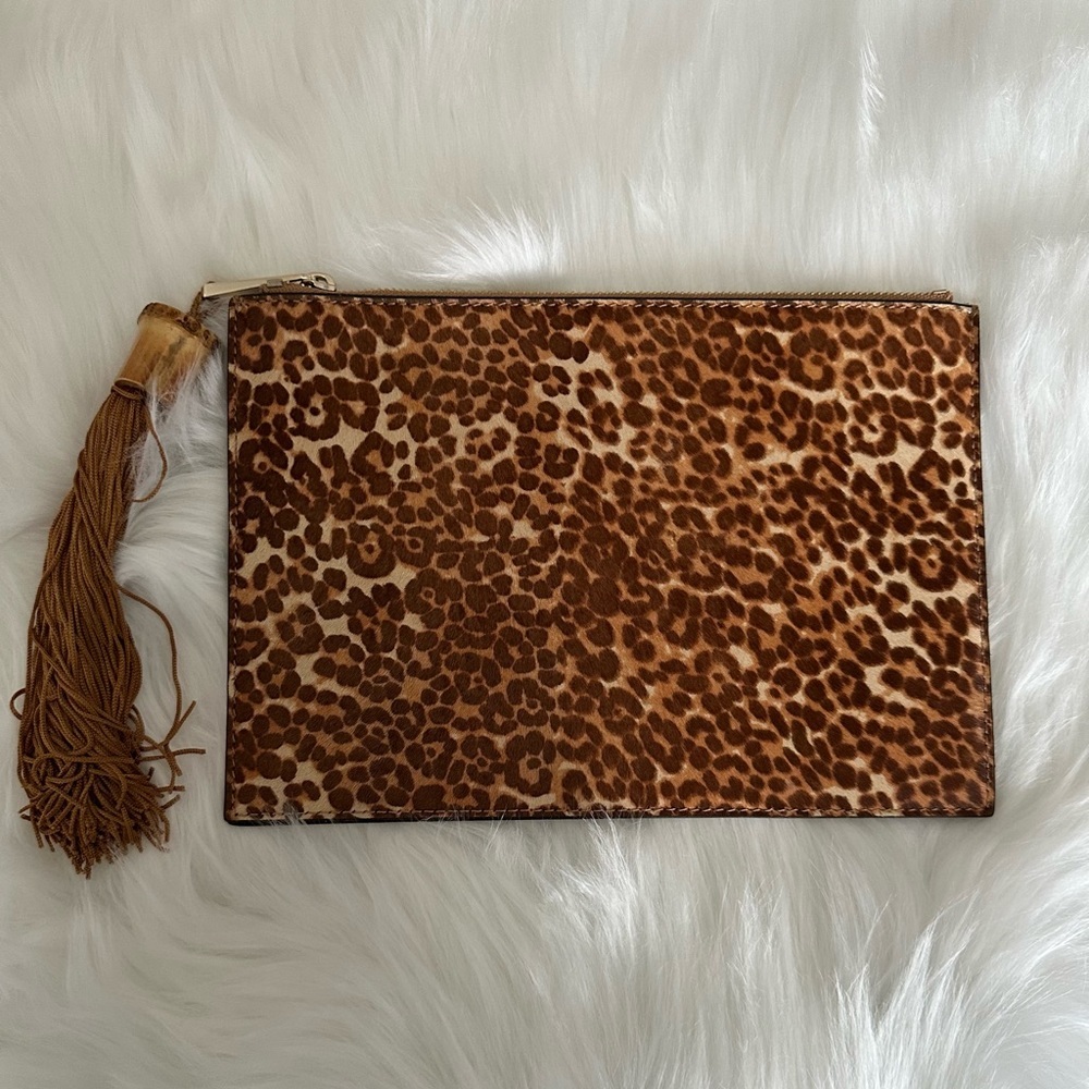 Vince Camuto Leopard Print Clutch in Brown and Tan